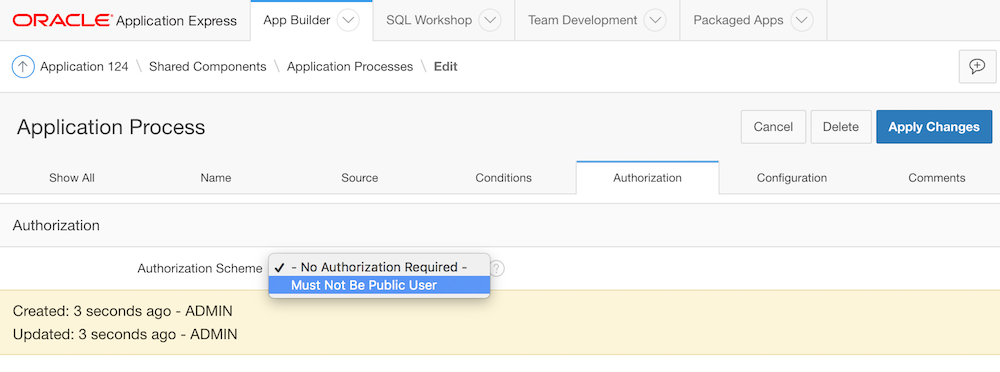 Adjust the authorization setting if you want to use the process on a public page