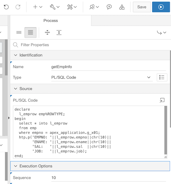 Set name and PL/SQL code for your Ajax Callback