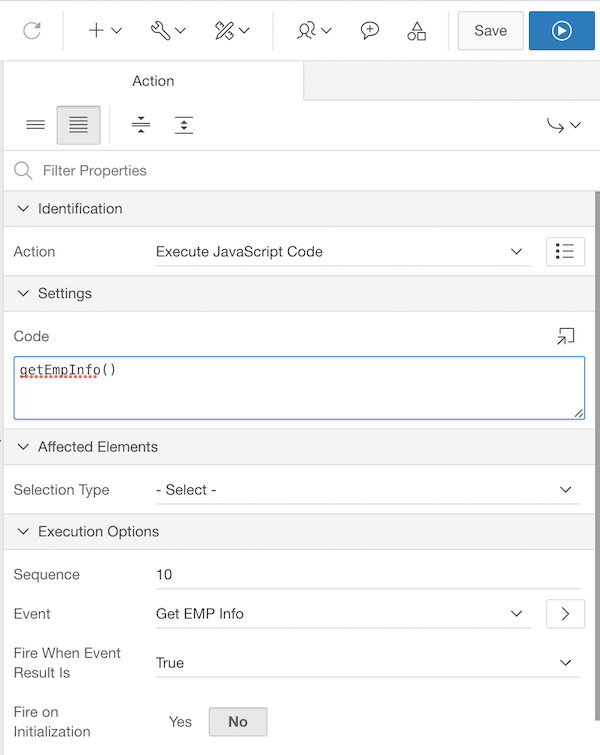 Execute Javascript code with a dynamic action