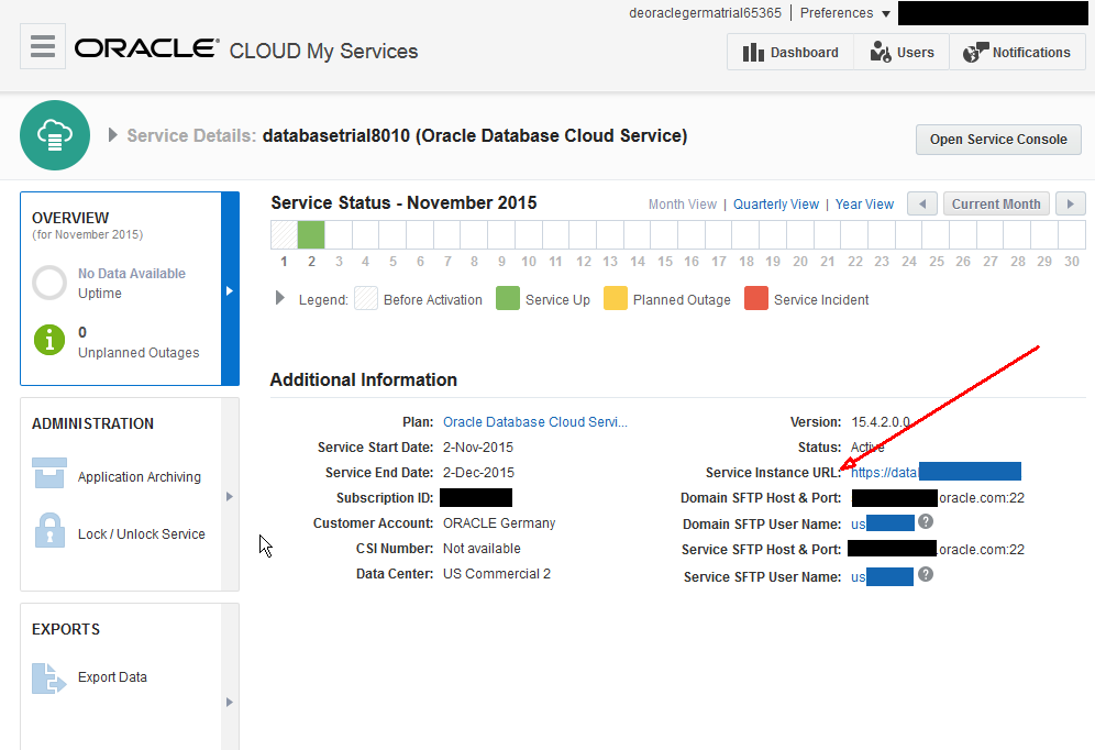 Oracle Cloud: Konsole f&uuml;r Database Schema Service