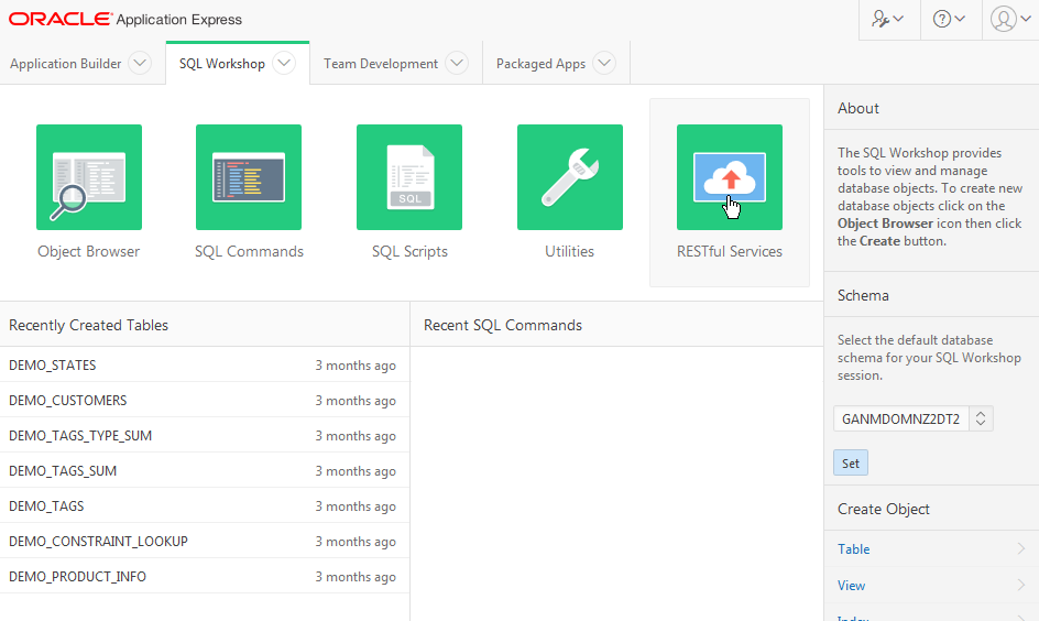 REST Services in der APEX Oberfl&auml;che des Database Schema Service