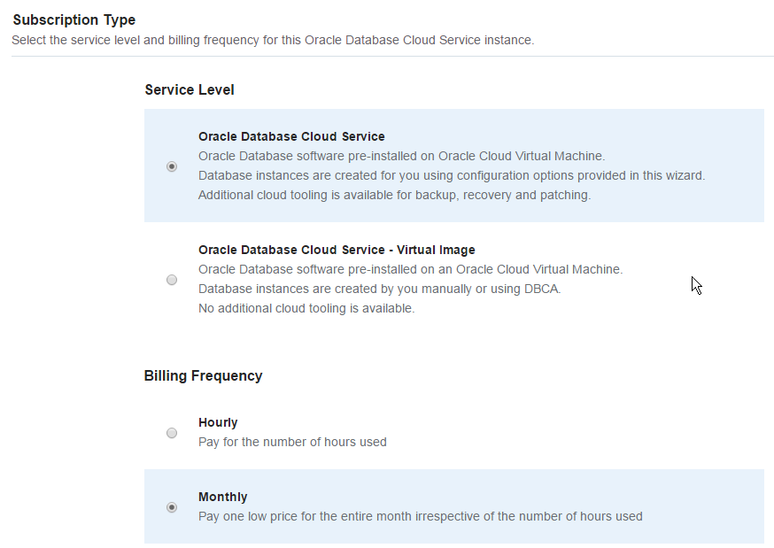 Oracle Cloud: Neue Database as a Service erstellen