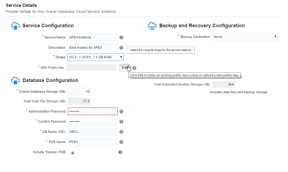 Oracle Cloud: Neue Database as a Service erstellen