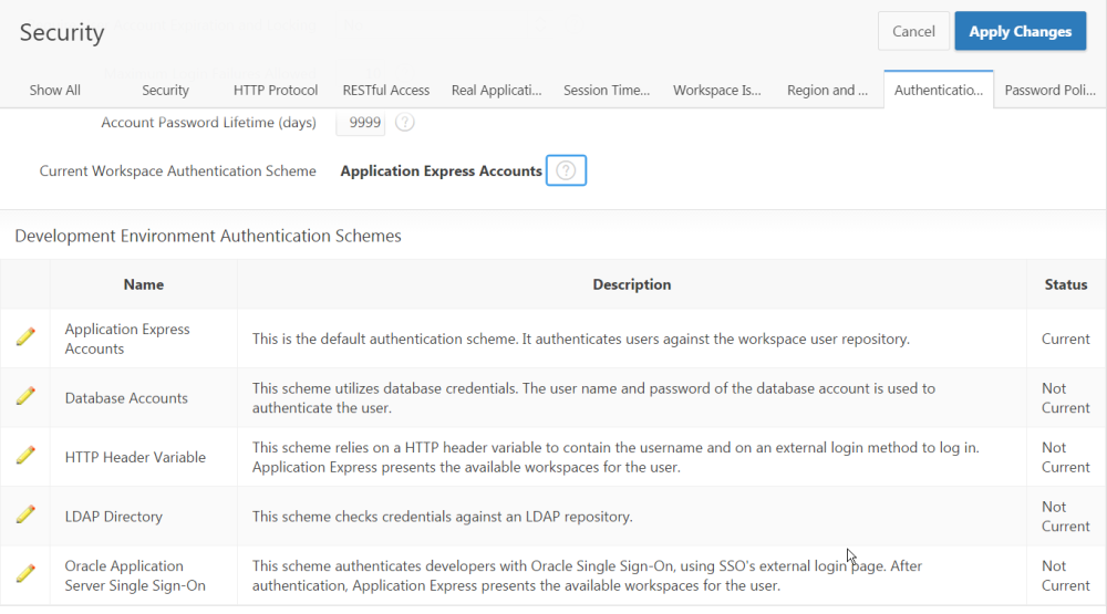 Authentifizierungsverfahren f&uuml;r APEX-Workspaces in APEX 5.0