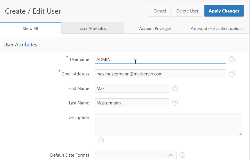 Hinterlegte Informationen zu einem APEX-User - 1