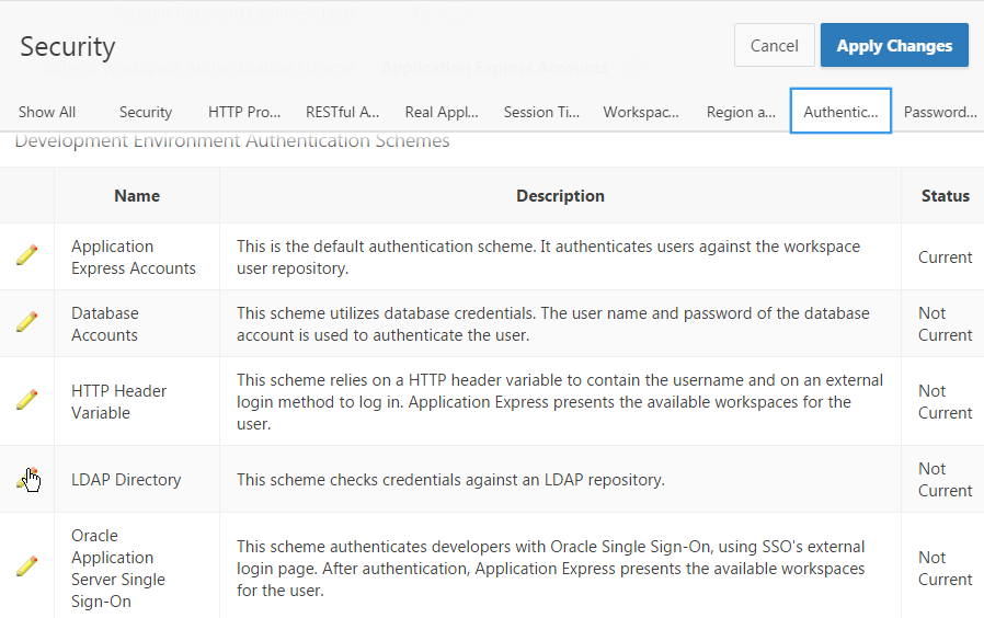 LDAP-Authentifizierung f&uuml;r APEX-Workspaces ausw&auml;hlen