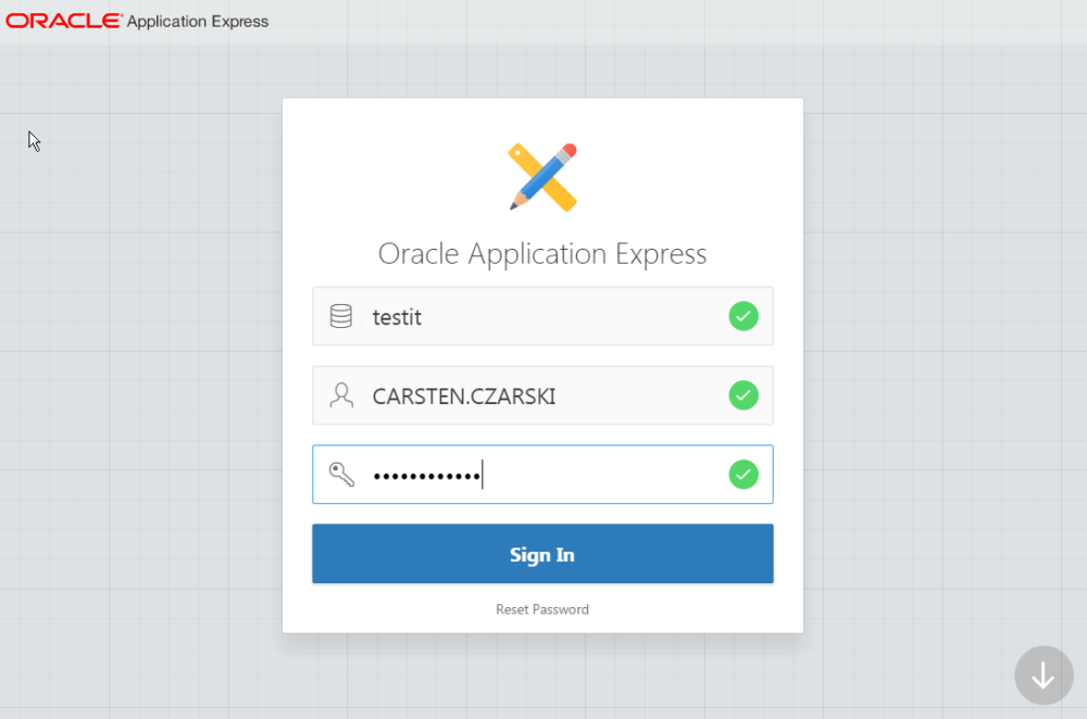 Anmeldung am APEX-Workspace mit LDAP-Nutzerdaten
