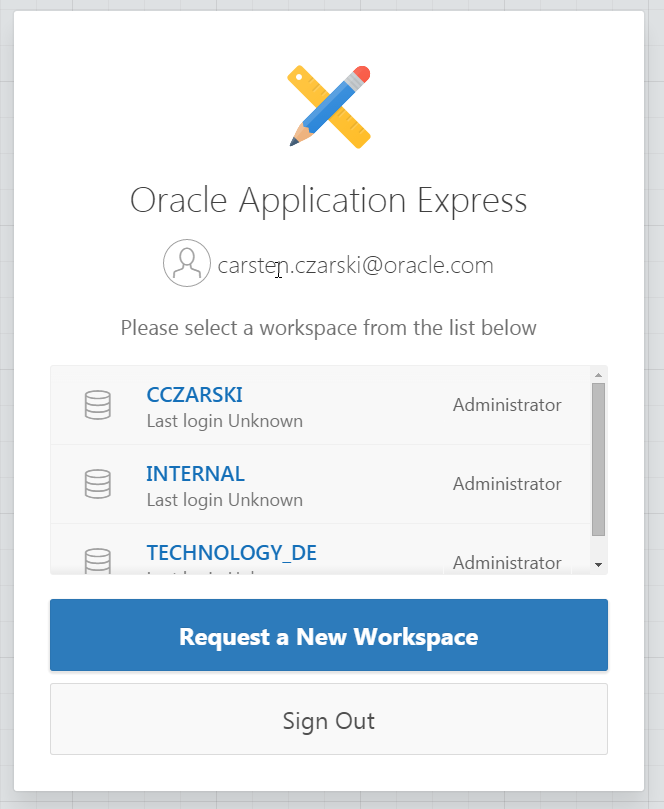 APEX-Login nach SSO-Anmeldung: Workspace-Auswahl