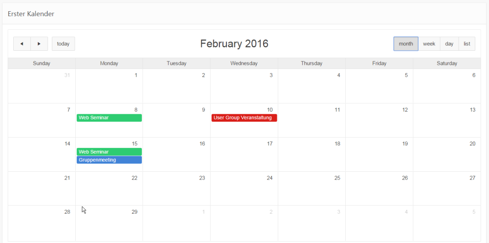 Kalenderansicht aus dem ersten Teil - ohne "wiederkehrende" Ereignisse