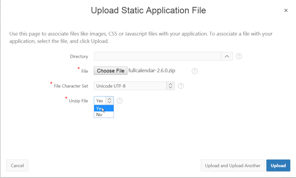jQuery FullCalendar in den APEX-Workspace hochladen