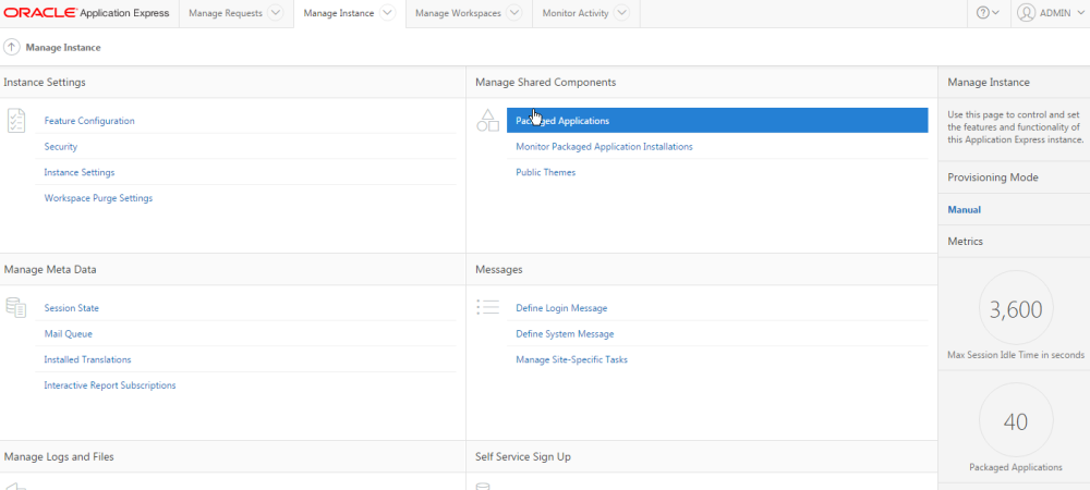 Application Express - Instanzverwaltung