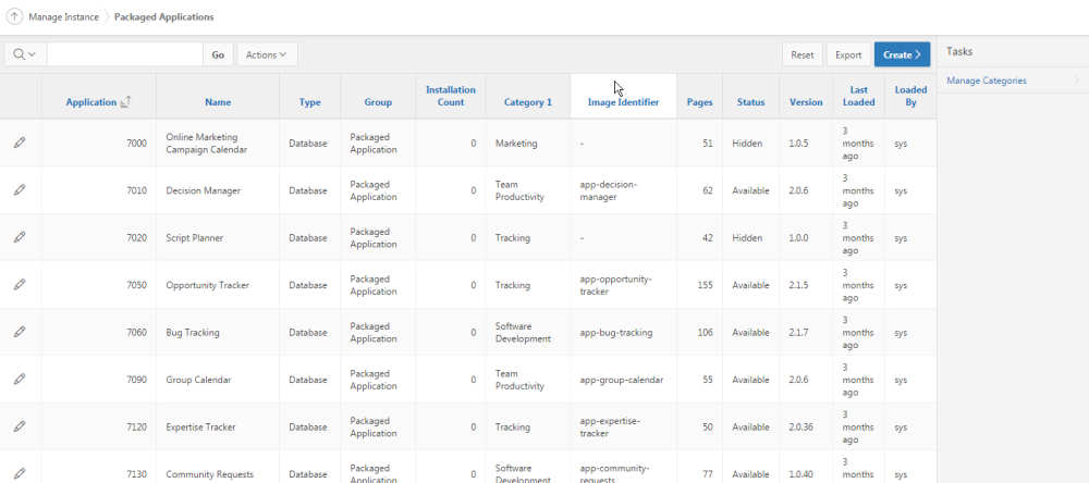 Liste der im System vorhandenen Packaged Applications