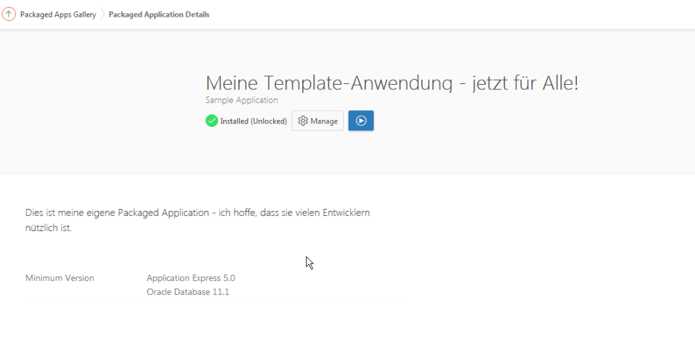 Nach der Installation der neuen Packaged Application