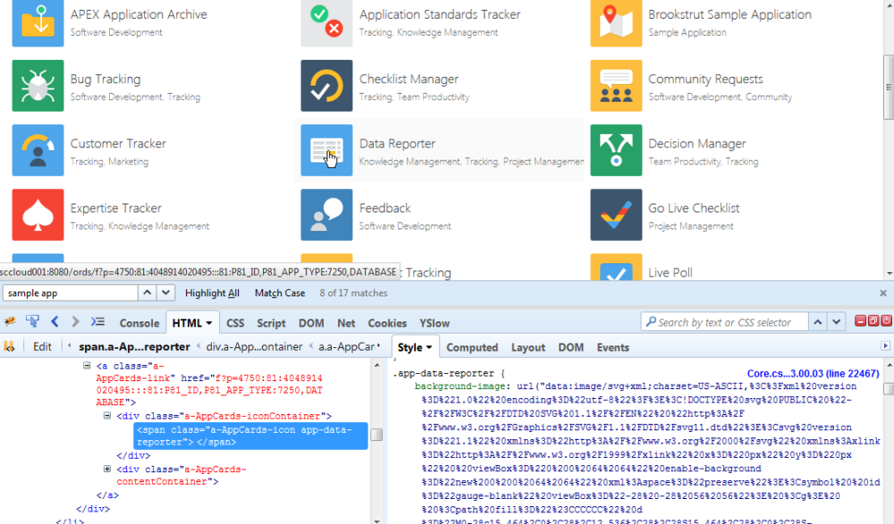 Icon des Data Reporters unter der Lupe der Browser Developer Tools