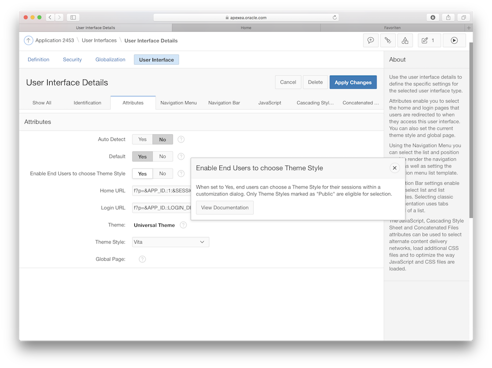 Eigenschaften des User Interface " Desktop"