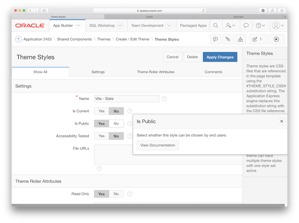 &Auml;ndern der Eigenschaft "Is Public" eines Theme Style