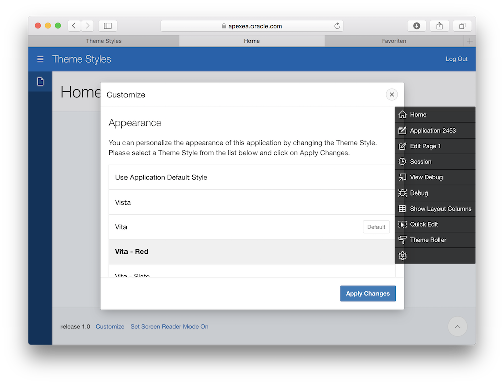 Einer der als "Public" markierten Theme Styles kann nun ausgew&auml;hlt werden