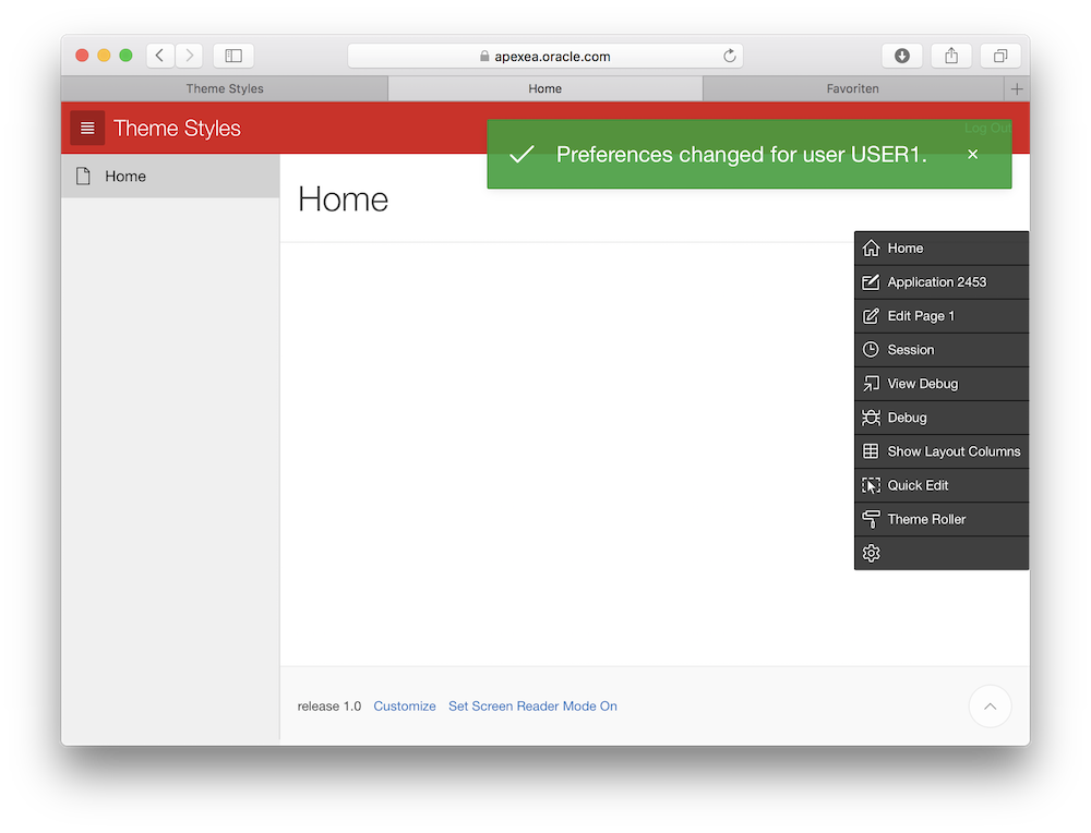 Der Theme Style wurde f&uuml;r den Endanwender ge&auml;ndert und als "User Preference" gespeichert