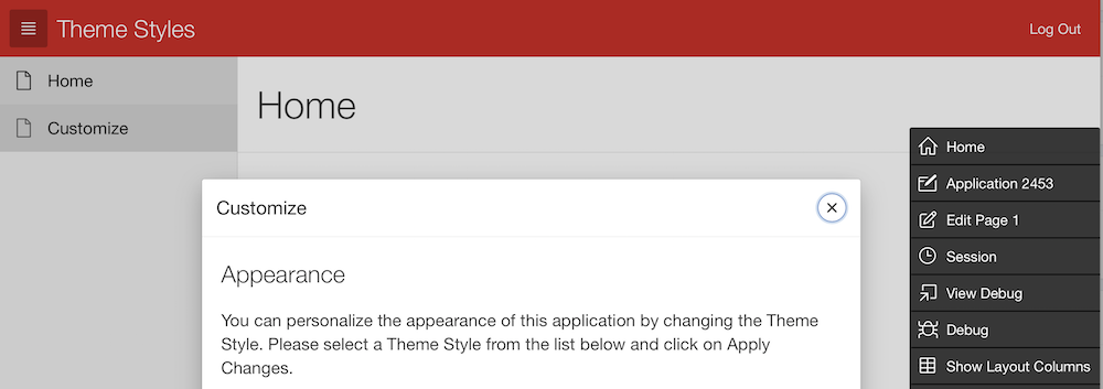 Der Dialog "Customize" ist nun gut sichtbar im Navigationsmen&uuml;
