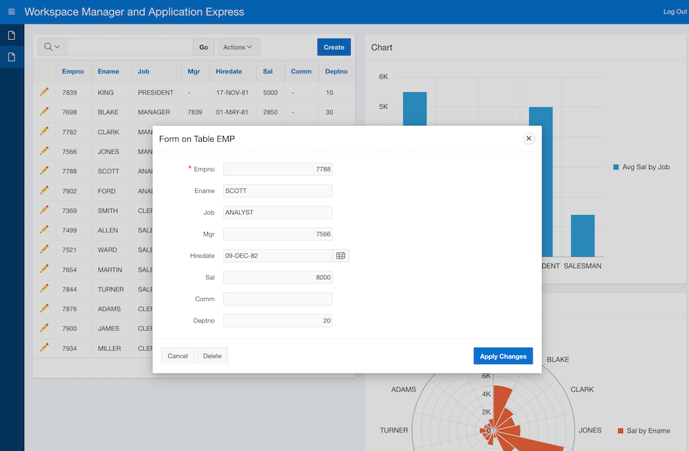 We'll start with a simple application based on the EMP table