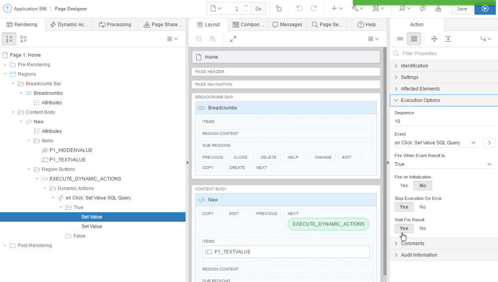 "Wait For Result" is only valid for multiple steps within one dynamic action