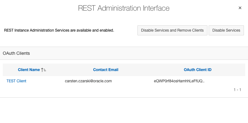 The new OAuth client has been created