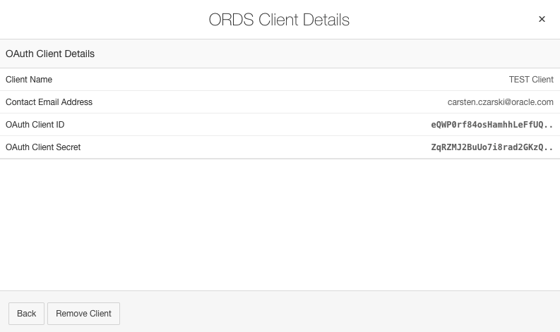 Client ID and Client Secret of the new OAuth client