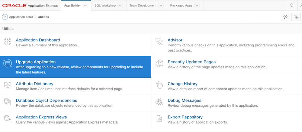 " Upgrade Application" - within Application Utilities