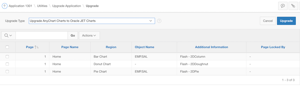 Chart regions using "Custom XML" cannot be migrated to Oracle JET charts