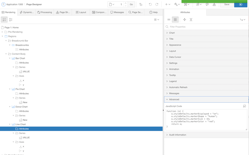 Customizing an Oracle JET chart region with Javascript