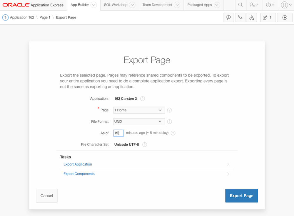 Use the "Flashback Option" while exporting an APEX application or component