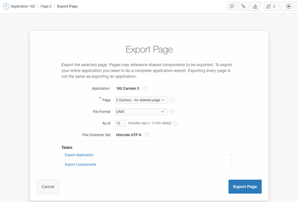 Export the new dummy page with the flashback option