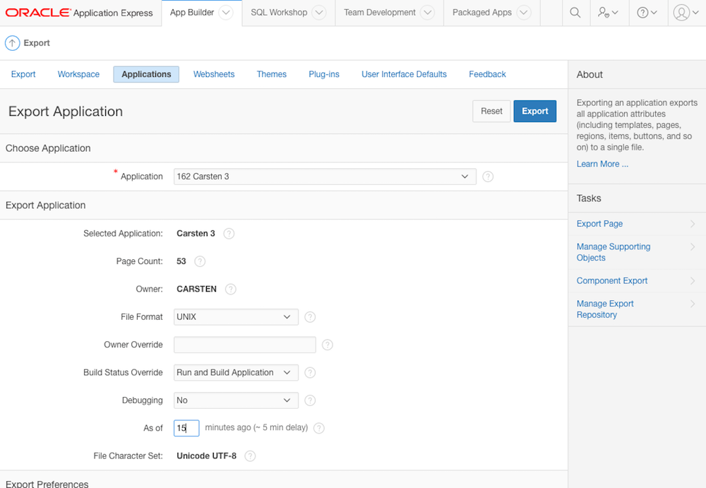 Export the whole application with the flashback option
