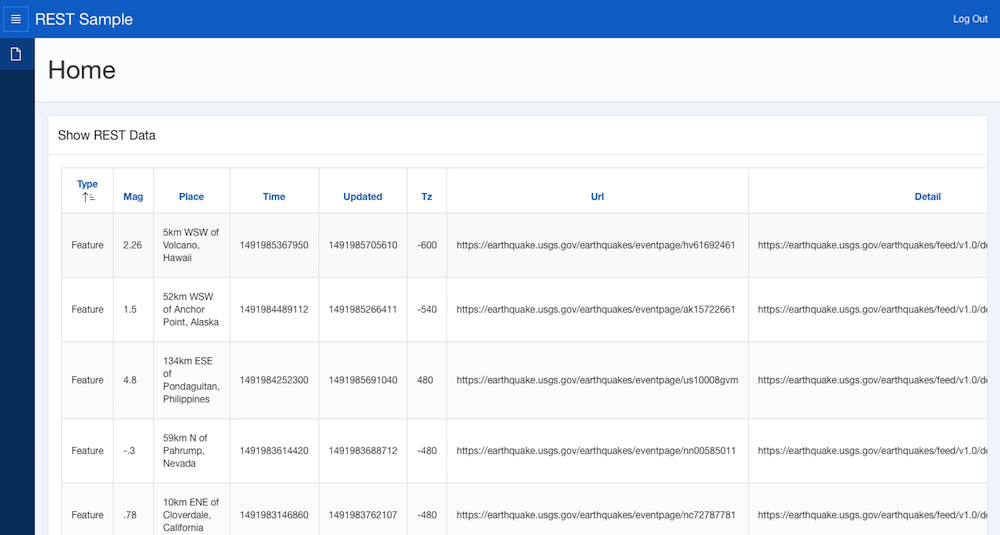 The REST service data is displayed in an APEX report - on an APEX page