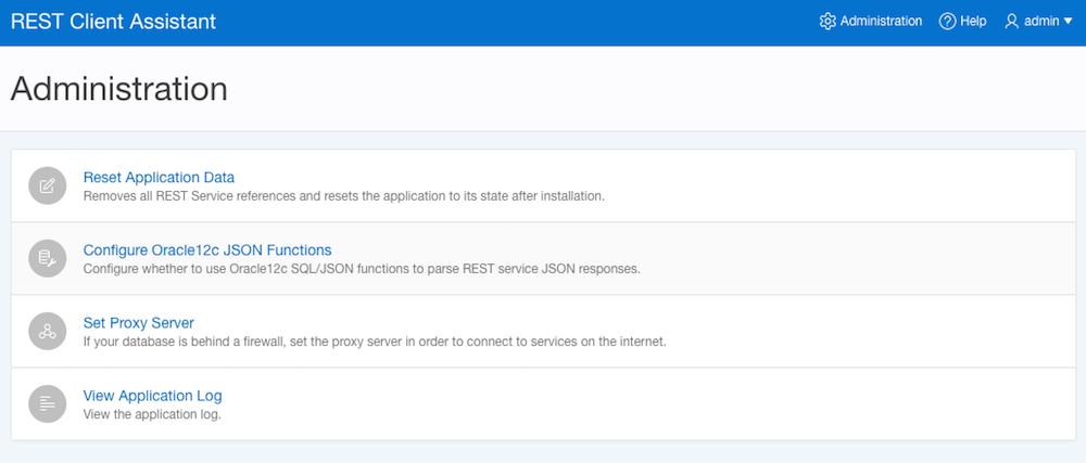 Administration section of REST Client Assistant