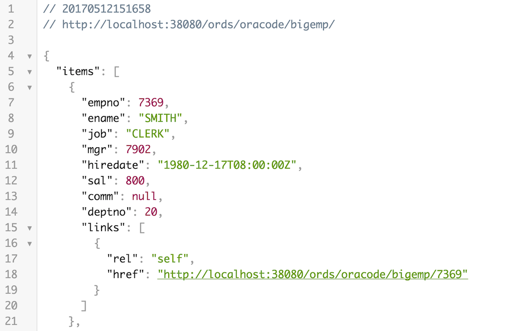 First test of the new REST API for our database table