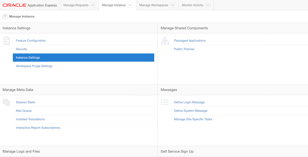 Workspace INTERNAL - Instance Settings