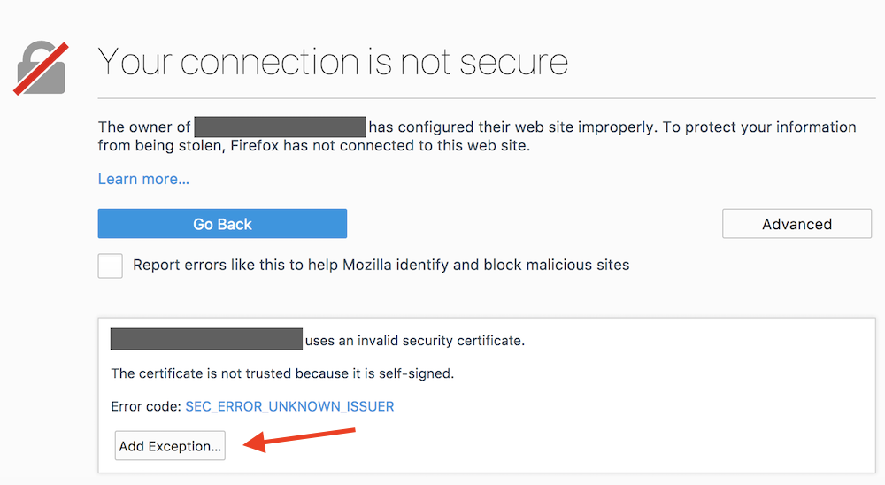 Browsers show a warning when a web site with a self-signed certificate is accessed