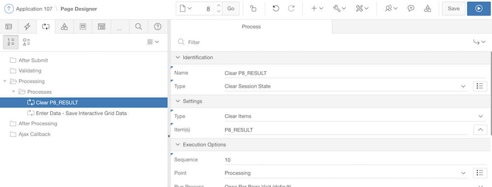 Clear page item PX_RESULT at the beginning of page processing