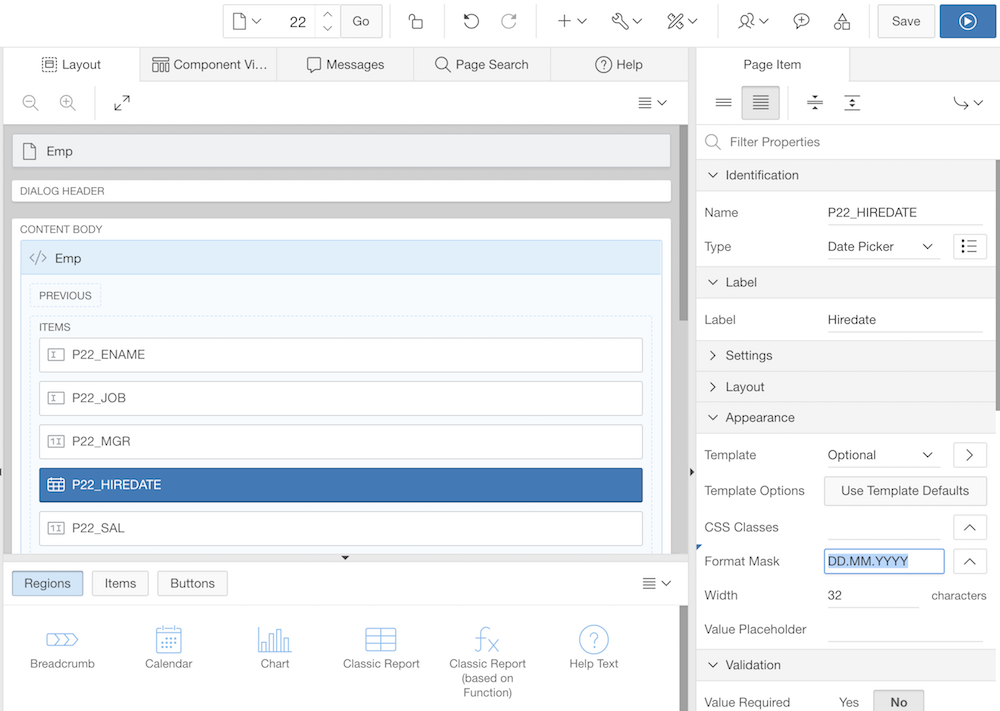 Date Picker Formularelement mit expliziter Formatmaske