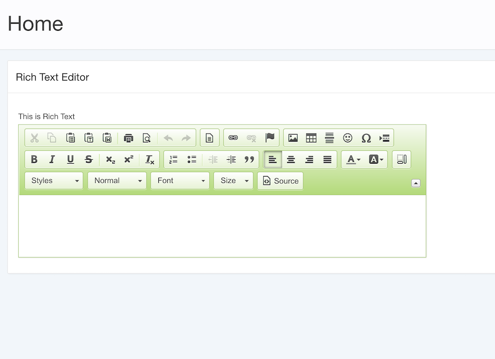 Rich Text editor, configured with Javascript