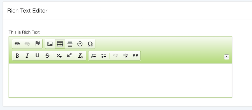 The Rich Text editor has a customized tool bar