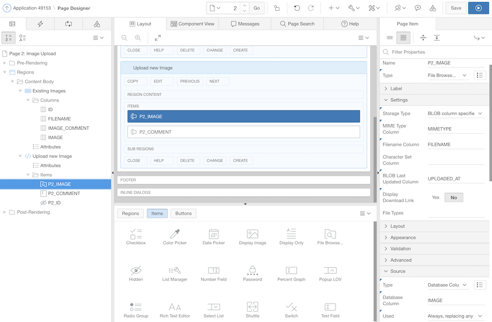 Configuring the File Browse item in Page Designer