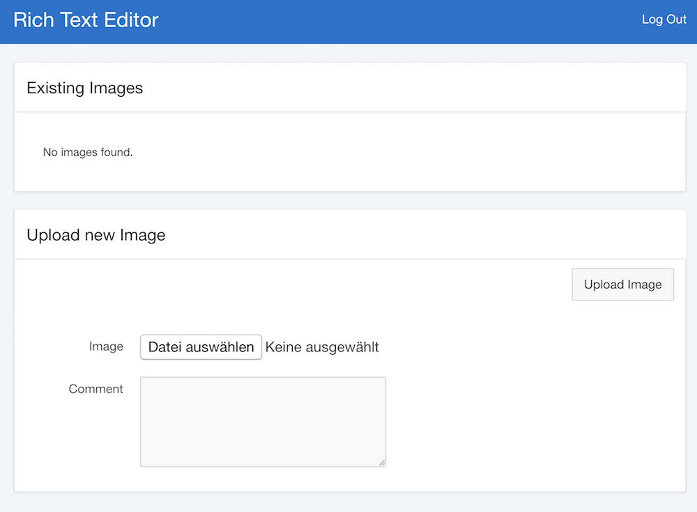 The layout of the image upload page is finished