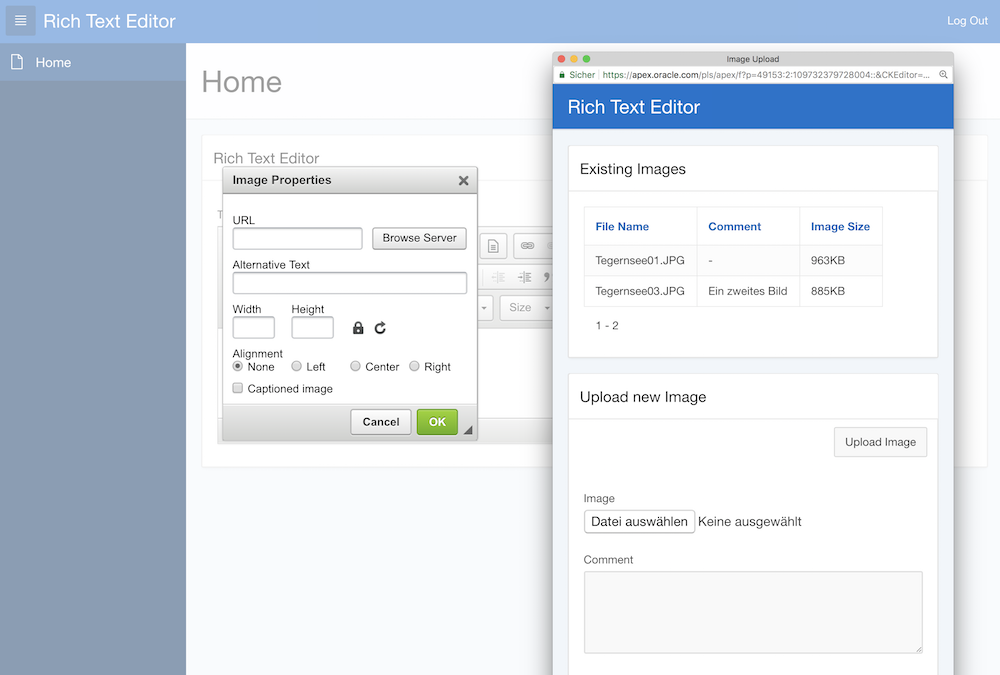 The "Browse Server" button now redirects to our APEX page