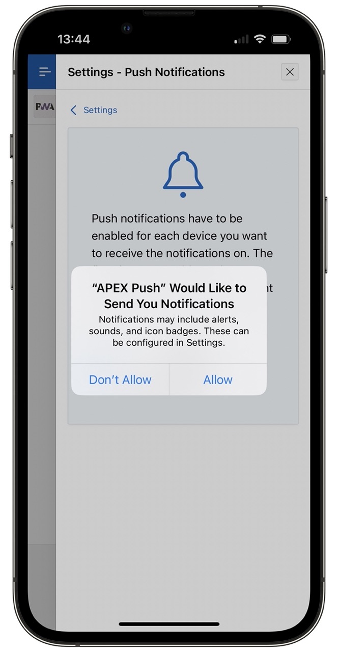 Authorize notifications for the operating system